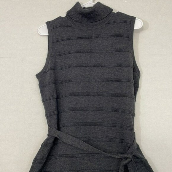 Calvin Klein Sweater Dress, Sleeveless Turtleneck, Matching Belt, Gray, Large - Picture 2 of 10